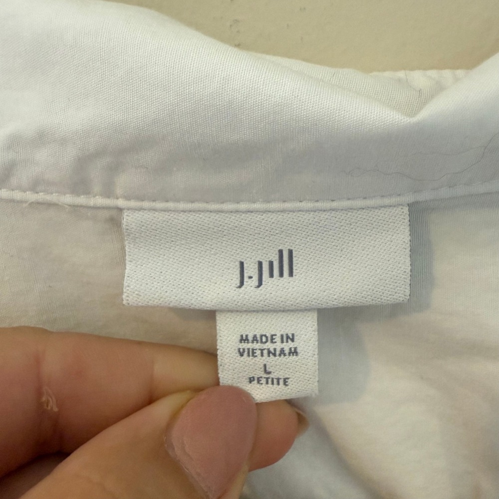 J Jill Womens White Cotton Long Sleeve Collared Shirt Top Petite L - Picture 2 of 8